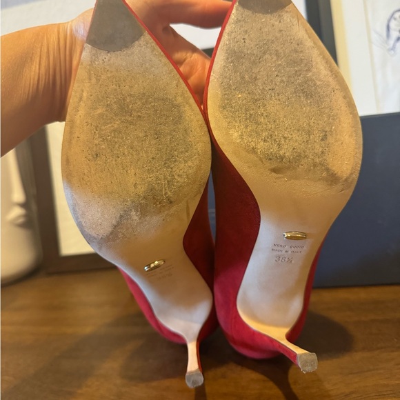 SERGIO ROSSI EUC Godiva Suede Pointed Toe Pumps Heels BB Royal Mary Red 38.5 - Picture 7 of 11